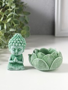 Фигурка полистоун «Лотос и маленький Будда», зелёный, 7.5×7.5×9.5 см  (артикул 10956764)  большой выбор товаров оптом и в розницу по низким ценам с доставкой