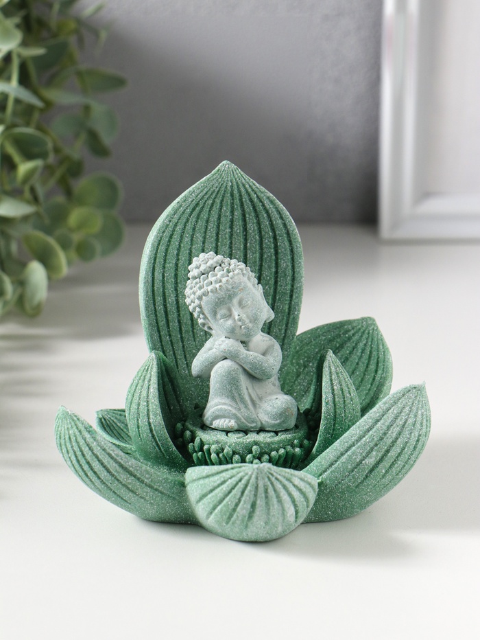 Фигурка полистоун «Лотос и Будда», зелёный, 12.5×12.5×11 см - Фото 1