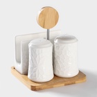 УЦЕНКА Набор для специй на дер подставке 3 пр "Bella Tenero.Кракле" солонка, перечница, салфетница 4 - Фото 4