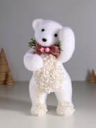 УЦЕНКА Декор "Белый мишка с бантиком в бусинках" 20,5х10х9 см - Фото 1