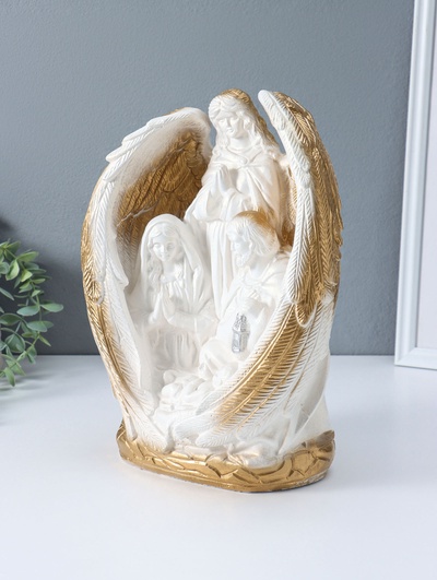 Фигура гипс «Ангел-хранитель», белый с золотом, 35×25×15 см