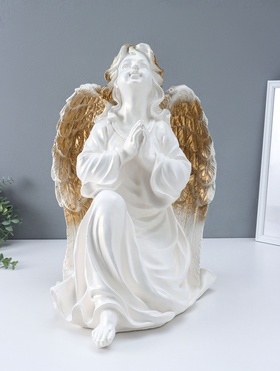 Фигура гипс «Ангел на колене», белый с золотом, 58×48×38 см  (артикул 10994841)  большой выбор товаров оптом и в розницу по низким ценам с доставкой