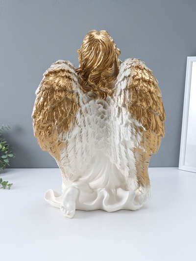 Фигура гипс «Ангел на колене», белый с золотом, 51×48×38 см