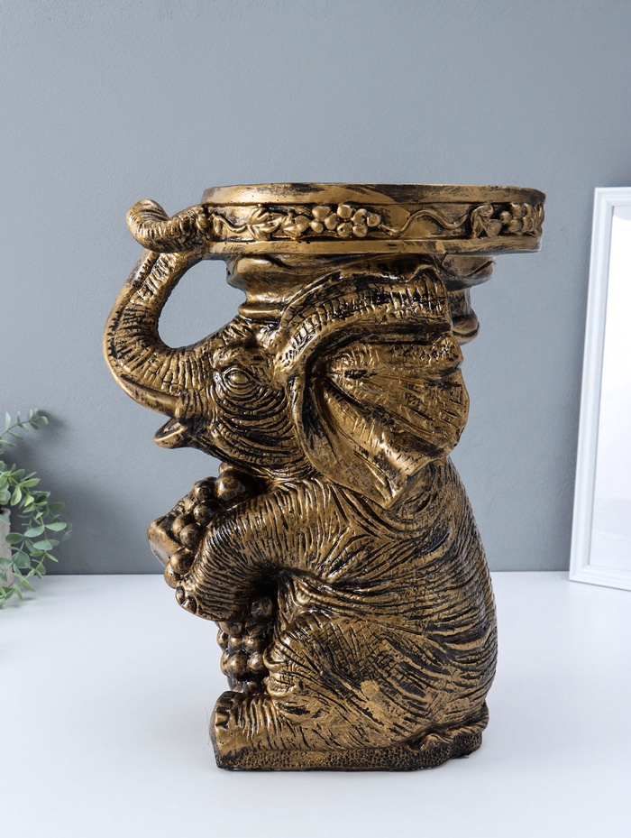 Фигура - подставка для мелочей «Слон сидя», столик, чёрный с золотом, 44×37×30 см