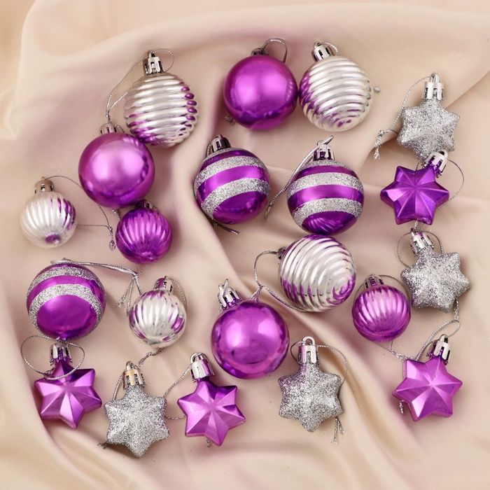 УЦЕНКА Набор украшений пластик 21 шт "Серпантин" серебристо- фиолетовый - Фото 1