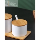 УЦЕНКА Набор банок для сыпучих на бамбуковой подставке BellaTenero, 6 предметов: 3 банки 150 мл, 250 мл, 350 мл, 3 ложки, белый - Фото 3