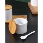 УЦЕНКА Набор банок для сыпучих на бамбуковой подставке BellaTenero, 6 предметов: 3 банки 150 мл, 250 мл, 350 мл, 3 ложки, белый - Фото 4