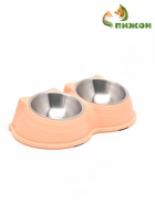 Миска двойная «Кисы», 28×16.3×7.3 см, на пластиковом основании, металл, розовая - фото 809616645
