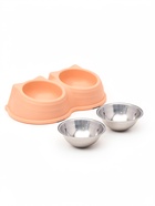 Миска двойная «Кисы», 28×16.3×7.3 см, на пластиковом основании, металл, розовая - фото 809616646