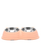 Миска двойная «Кисы», 28×16.3×7.3 см, на пластиковом основании, металл, розовая - фото 809616647