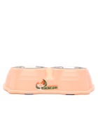 Миска двойная «Кисы», 28×16.3×7.3 см, на пластиковом основании, металл, розовая - фото 809616649