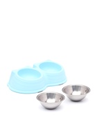 Миска двойная «Кисы», 28×16.3×7.3 см, на пластиковом основании, металл, голубая - фото 809616653