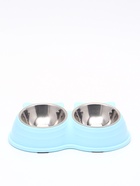 Миска двойная «Кисы», 28×16.3×7.3 см, на пластиковом основании, металл, голубая - фото 809616654