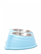 Миска двойная «Кисы», 28×16.3×7.3 см, на пластиковом основании, металл, голубая - фото 809616655