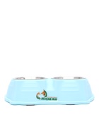 Миска двойная «Кисы», 28×16.3×7.3 см, на пластиковом основании, металл, голубая - фото 809616656