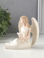 Фигурка керамика «Девушка-ангел в белом платье, с белой розой в ладонях», 11.3×10×9.8 см  (артикул 10932638)  большой выбор товаров оптом и в розницу по низким ценам с доставкой