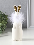 Фигурка керамика «Белый зайка с ожерельем из пуха», 5×4.5×17 см  (артикул 10933423)  большой выбор товаров оптом и в розницу по низким ценам с доставкой