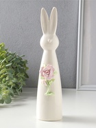 Фигура керамика «Белый зайчик с розовой розой», 6×5×25.5 см  (артикул 10933425)  большой выбор товаров оптом и в розницу по низким ценам с доставкой