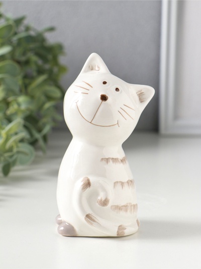 Фигурка керамика «Котейка белый полосатый», 6.5×5.3×11.2 см