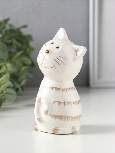 Фигурка керамика «Котейка белый полосатый», 6.5×5.3×11.2 см