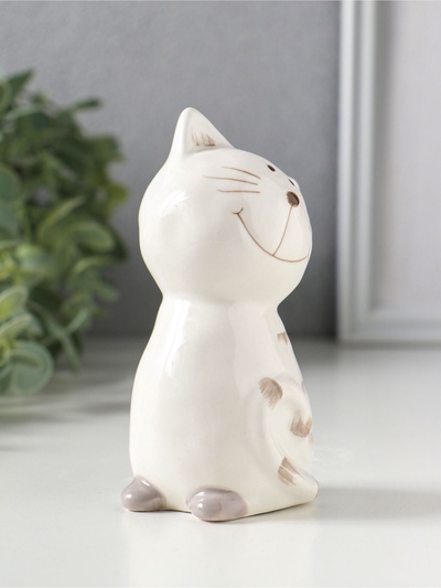 Фигурка керамика «Котейка белый полосатый», 6.5×5.3×11.2 см