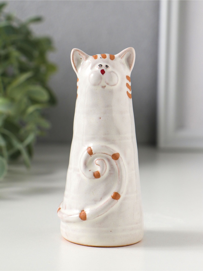 Фигурка керамика «Полосатый котик, хвост рогаликом», 4.7×4.7×10.1 см