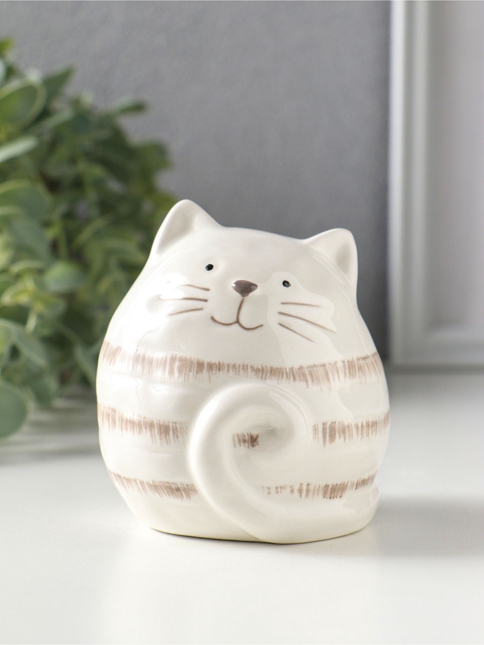 Фигурка керамика «Полосатый котик-шарик», 8×7.5×8.5 см