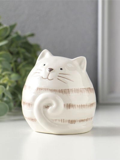 Фигурка керамика «Полосатый котик-шарик», 8×7.5×8.5 см