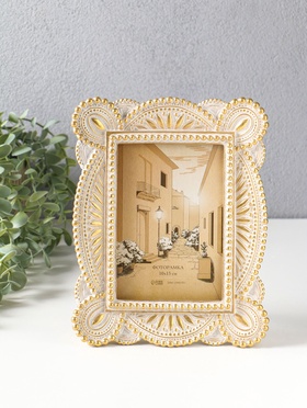 Фоторамка для фото 10×15 см «Кружево», полистоун, белая с золотом, 17.5×2×22 см