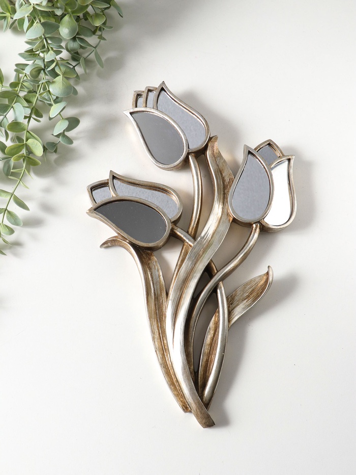 Панно настенное полистоун «Зеркальные тюльпаны», под серебро с позолотой, 22×3×35 см - Фото 1