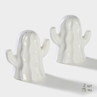 УЦЕНКА Набор для специй BellaTenero «Кактусы», солонка 75 мл, перечница 75 мл, на бамбуковой подставке, фарфор, белый - Фото 3