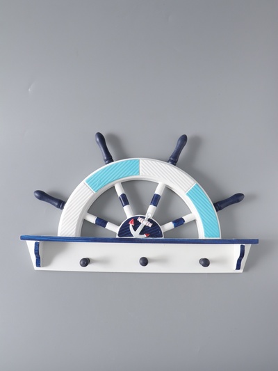 УЦЕНКА Вешалка-штурвал на 3 крючка, бело-голубой-бирюзовый, 45×28×5 см
