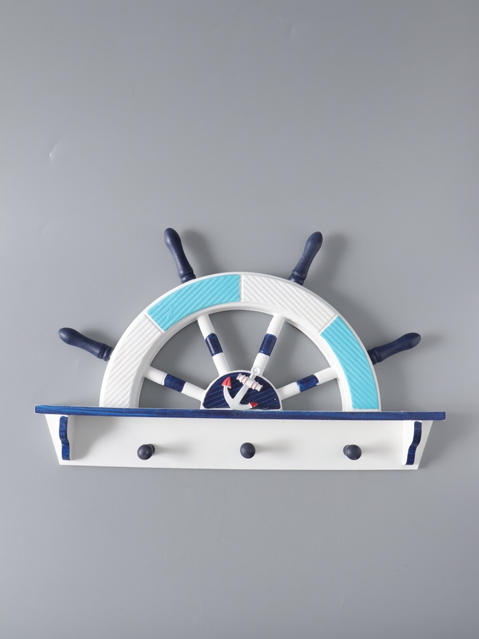 УЦЕНКА Вешалка-штурвал на 3 крючка, бело-голубой-бирюзовый, 45×28×5 см - Фото 1