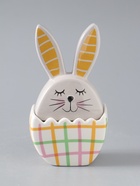 УЦЕНКА Шкатулка керамика «Зайка в яйце в клеточку, с цветком» серо-жёлтый 8×5.4×14.2 см - Фото 2