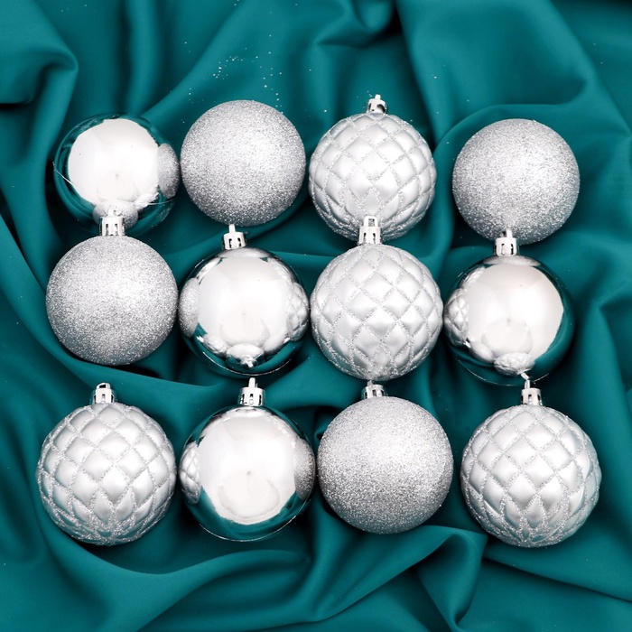 УЦЕНКА Набор шаров пластик d=6 см, 12 шт. «Ларго» серебро - Фото 1