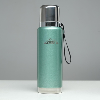 УЦЕНКА Термос Мастер К «Путешествие», 1 л, с кружкой и ситечком, сохраняет тепло 48 ч, нержавеющая сталь, зелёный