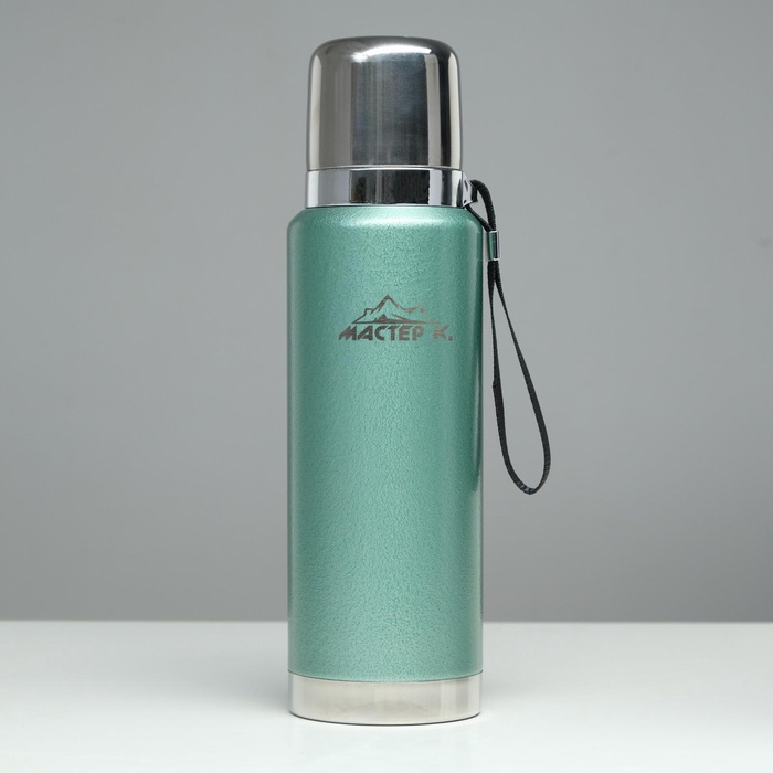 УЦЕНКА Термос Мастер К «Путешествие», 1 л, с кружкой и ситечком, сохраняет тепло 48 ч, нержавеющая сталь, зелёный - Фото 1