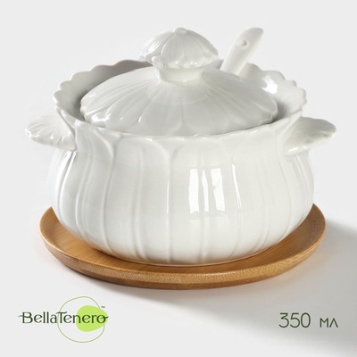 УЦЕНКА Сахарница на деревянной подставке "Bella Tenero. Тюльпан" 350 мл, с ложкой 11,5х9,5 см 9213