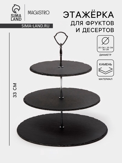 УЦЕНКА Этажёрка для фруктов и десертов Magistro Valley, 3 яруса, d=30/25/20×33 см, сланец, чёрная