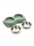 Миска двойная, 26.3×16×3.9 см, на пластиковом основании, металл, зелёная - фото 809616788