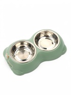 Миска двойная, 26.3×16×3.9 см, на пластиковом основании, металл, зелёная - фото 809616789