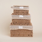 УЦЕНКА Набор корзин для хранения ручного плетения с крышкой, бумага, 3 шт.: от 18×12×8 до 26×2 - Фото 1