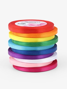 Набор лент атласных (10шт) 6мм*25±1ярд(23м±1м) №01/04/15/19/20/25/26/27/34/40 радуга АУ