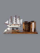 УЦЕНКА Набор настольный «Корабль» с двумя карандашницами и термометром 25×8×16 см - Фото 2