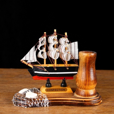 УЦЕНКА Карандашница дерево «Сувенирная модель корабля с сетью», 6.5×14×11.5 см, МИКС