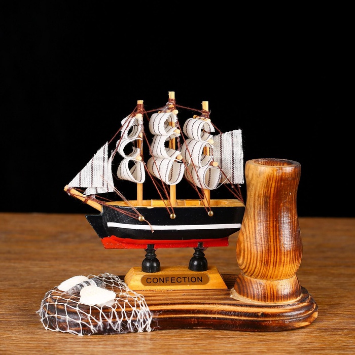 УЦЕНКА Карандашница дерево «Сувенирная модель корабля с сетью», 6.5×14×11.5 см, МИКС - Фото 1