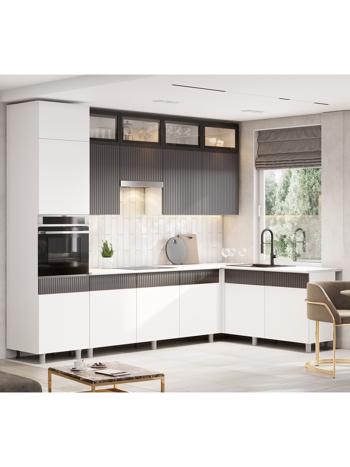 Кухонный гарнитур угловой до потолка «София», 3000×1800 мм, цвет белый/графит МДФ - Фото 1