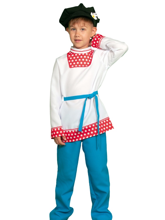 Костюм народный для мальчика Иванушка, рубаха, штаны, картуз р-р. 134