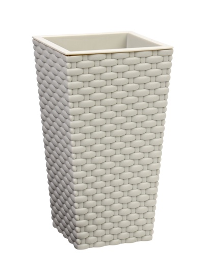 УЦЕНКА Кашпо со вставкой 13,8х13,8х25 см (вставка 1,5 л) "Ротанг", цвет белый