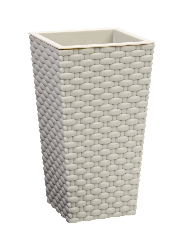 УЦЕНКА Кашпо со вставкой 13,8х13,8х25 см (вставка 1,5 л) "Ротанг", цвет белый - Фото 1